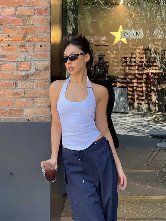 White Halter T shirt Women's Backless Stretch Vest White - Shop at LoveMi