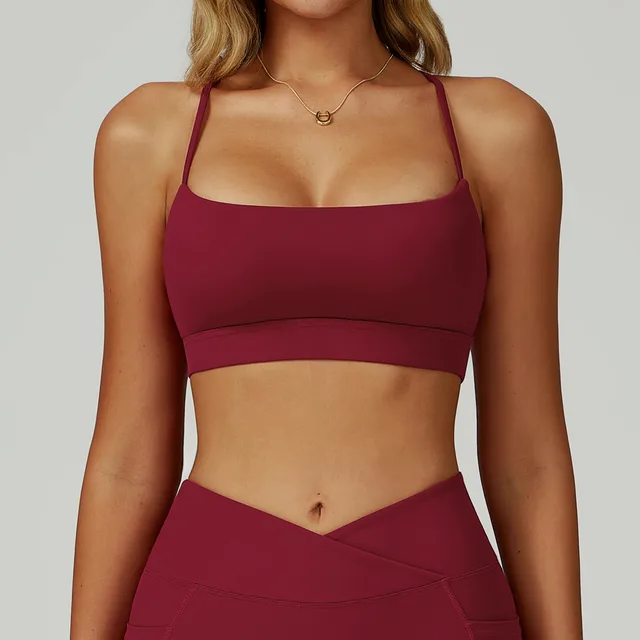 Nude Feel Sports Underwear Cross Beauty Back Yoga Bra Fitness Vest Cherry Red - Shop at LoveMi