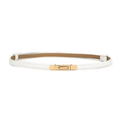 Women's Thin Genuine Leather Dress Simple Suit Coat Waist Belt Golden Snap Button White - Shop at LoveMi