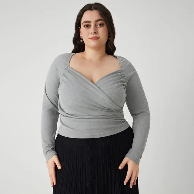 T shirt Autumn And Winter High Sense Fashionable Elegant Top Gray - Shop at LoveMi