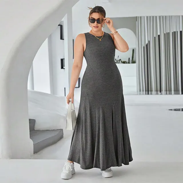 Sleeveless Dress Summer New High Waist Slim Fit Long Dress Gray Grey - Shop at LoveMi