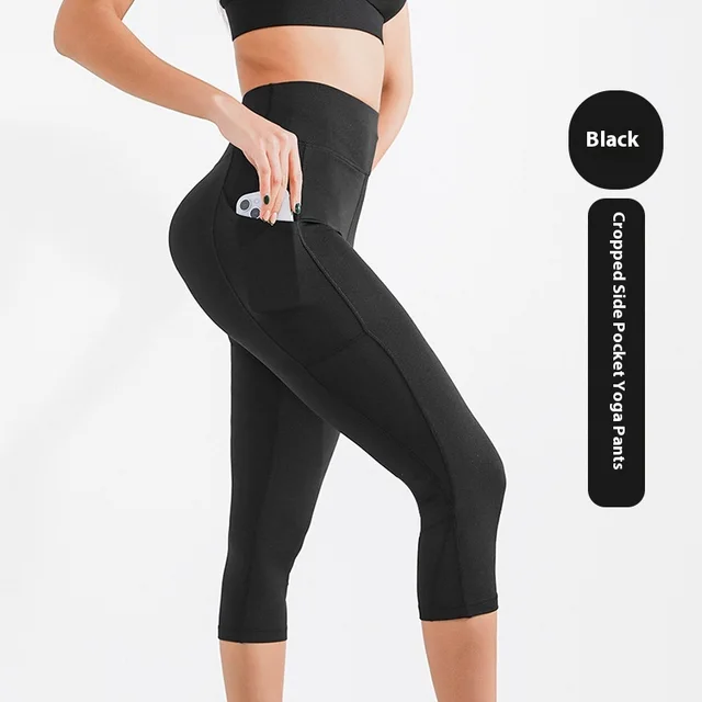 Yoga Pants Women's Sports Fitness Five point Shark Pants Black Cropped Trousers - Shop at LoveMi
