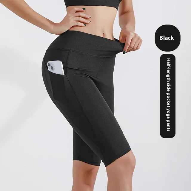 Yoga Pants Women's Sports Fitness Five point Shark Pants Black Shorts - Shop at LoveMi