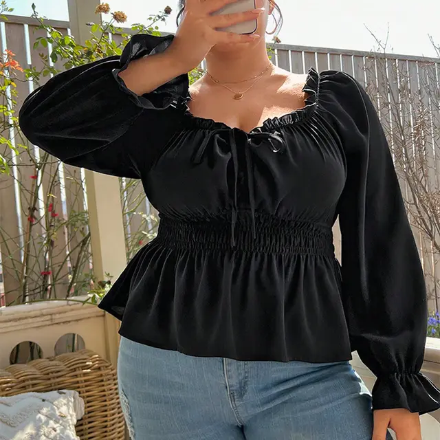 Plus Size Women's Clothes Top Waist Slimming Temperament Clavicle T shirt Black - Shop at LoveMi