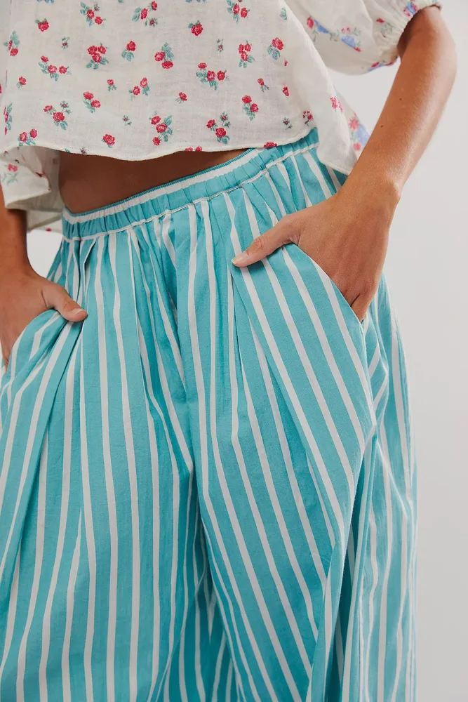 Printed Striped Elastic Waist Casual Hip Hop Style Skinny Pants - Green - View 1
