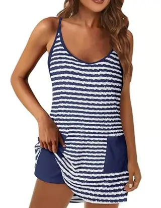 Women's Printed Sling Top One-piece Shorts Jumpsuit Casual Suit - Dark Blue