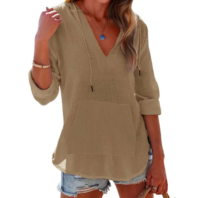 Slub Cotton Solid Color Casual Women's Lightweight Breathable Long Sleeves Khaki - Shop at LoveMi