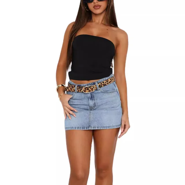 Retro Casual Slim Stretch Women Denim Skirt Light Blue - Shop at LoveMi