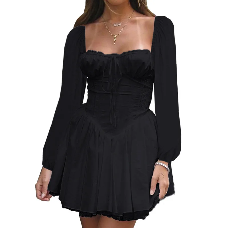Women's Elegant Sexy Low-cut Waist Strap Dress - Black - View 1