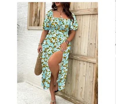 Women's Clothing Plus Size Floral Dress Summer Blue Green - Shop at LoveMi