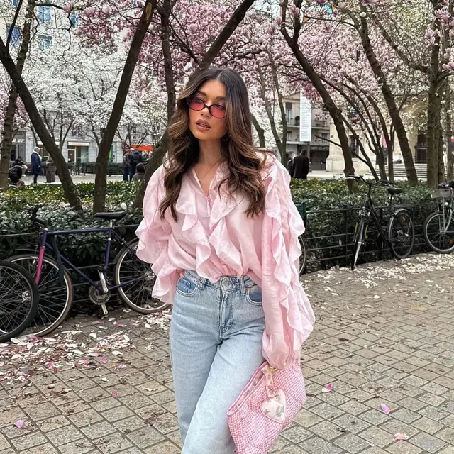 Loose Top Design Casual Elegant Chiffon Blouse Pink - Shop at LoveMi