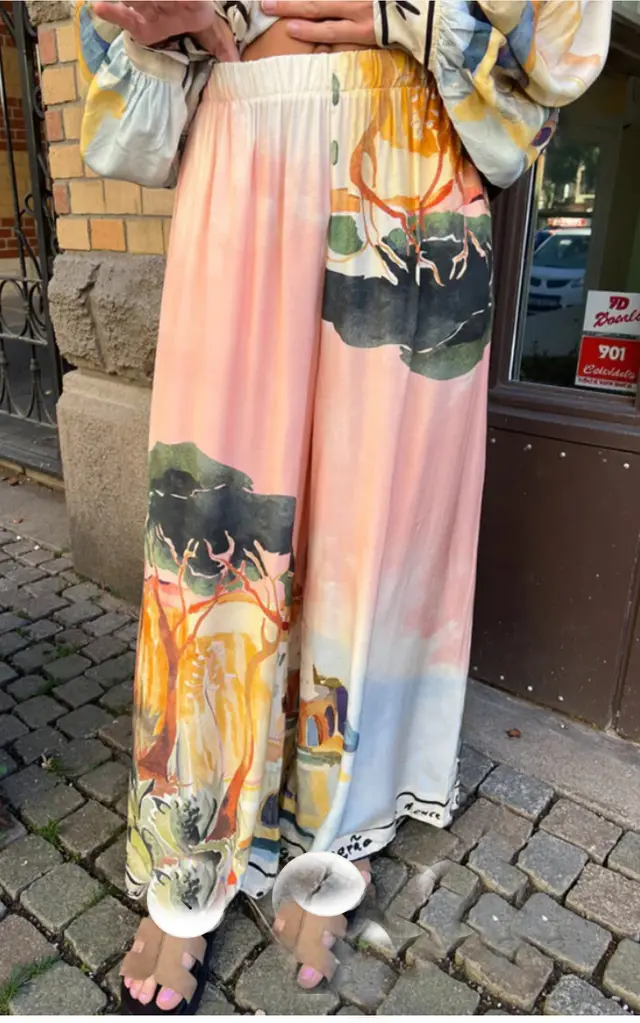 Women's French Printed Shirt Suit Pink Pants - Shop at LoveMi