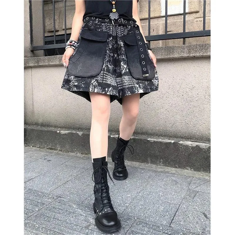 Elastic Waist Retro Loose Versatile Shorts Black - Shop at LoveMi