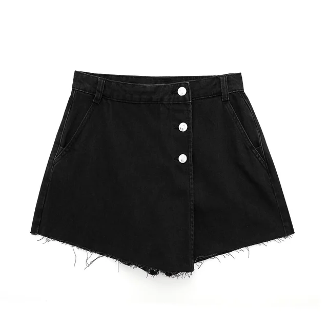 European And American Style High Waist Slimming Decorated Row Button Double Breasted Culottes Black - Shop at LoveMi