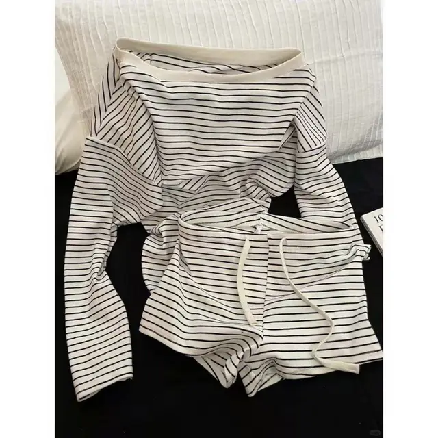 Casual Shorts Home Wear Two piece Suit Black And White Striped Suit - Shop at LoveMi