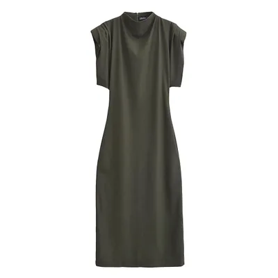 Women's Fashion With Padded Shoulder Slim Knit Dress Army Green - Shop at LoveMi