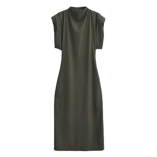 Women's Fashion With Padded Shoulder Slim Knit Dress Army Green - Shop at LoveMi