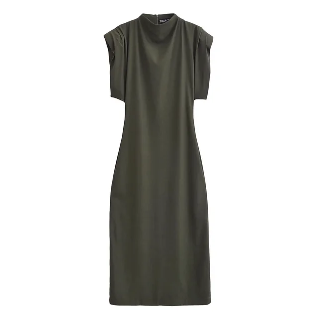 Women's Fashion With Padded Shoulder Slim Knit Dress Army Green - Shop at LoveMi
