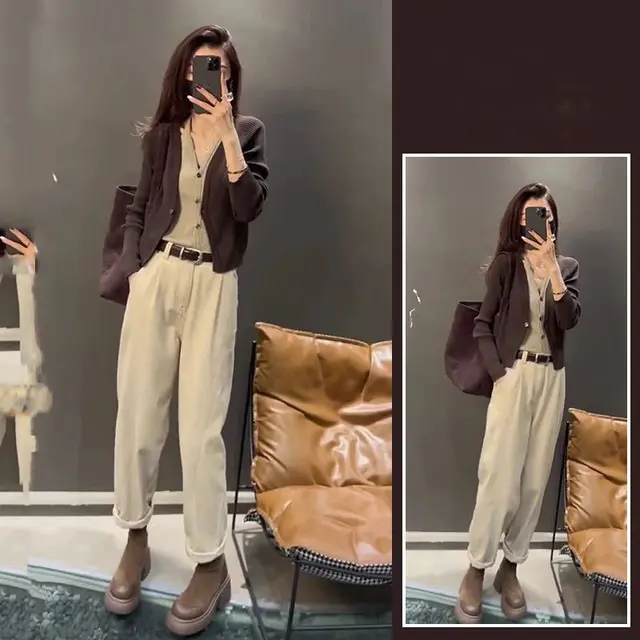 Knitwear All matching Youthful looking Casual Pants Two piece Set Knitted Top Casual Pants - Shop at LoveMi