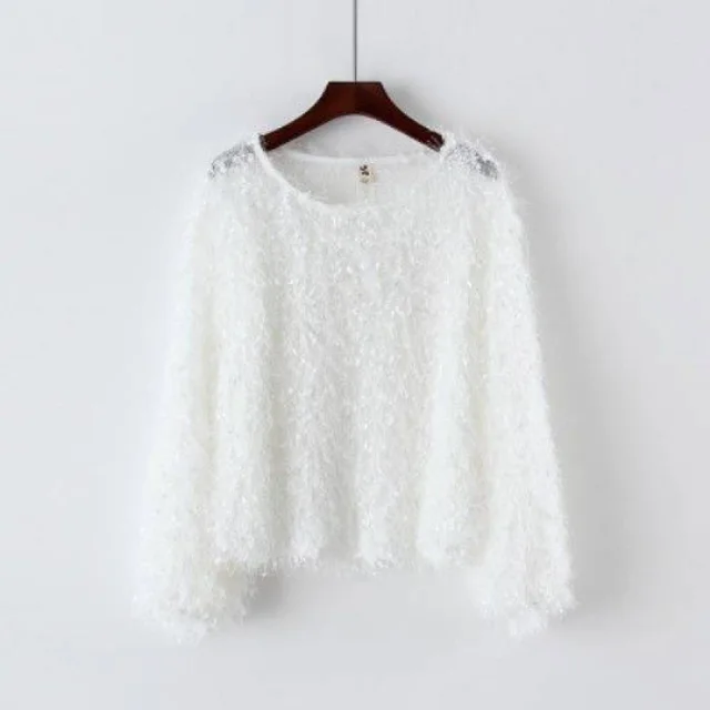 Women's Fashion Personalized Tassel Long sleeved Top White 5801 - Shop at LoveMi