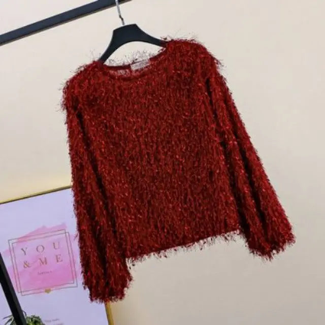 Women's Fashion Personalized Tassel Long sleeved Top Wine Red 5801 - Shop at LoveMi