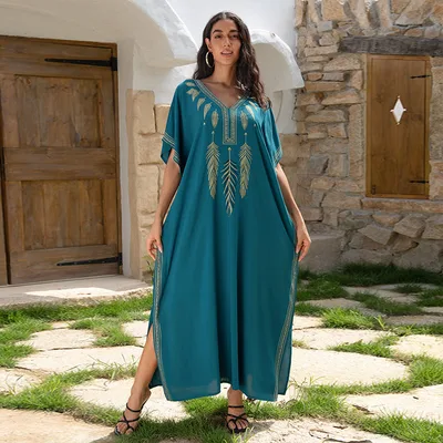 Embroidered Beach Cover up Loose Robe Swimsuit Sun Protection Shirt Red - Shop at LoveMi