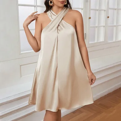 Women's Mid length Sling Dress Nightdress Apricot - Shop at LoveMi