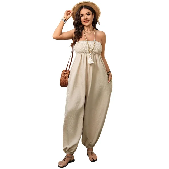 Plus Size Women's Loose And Elegant Jumpsuit Khaki - Shop at LoveMi