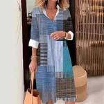 Casual Printing Lapel Long Sleeve Button Irregular Shirt Dress - 0404Style-Xl