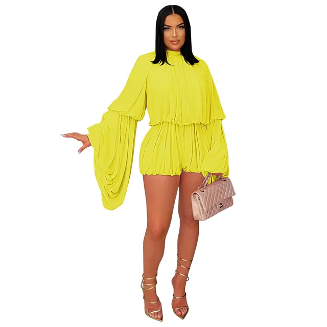 Women's Wear Casual Pleated Jumpsuit C7432 Yellow - Shop at LoveMi