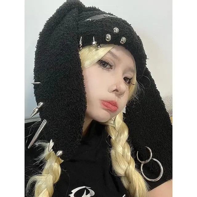 Women's Fashion Personalized Christmas Rabbit Ear Hat Dark Rivet Rabbit - Shop at LoveMi