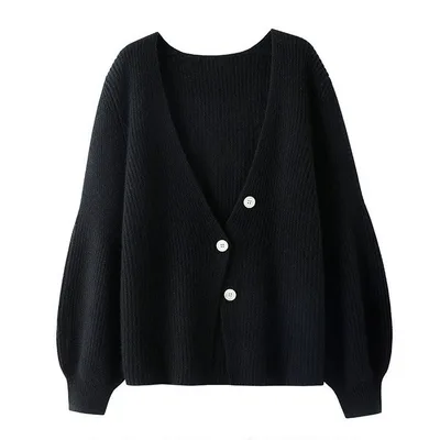 Women's Autumn And Winter New Solid Color Loose Long Sleeves Top Black - Shop at LoveMi