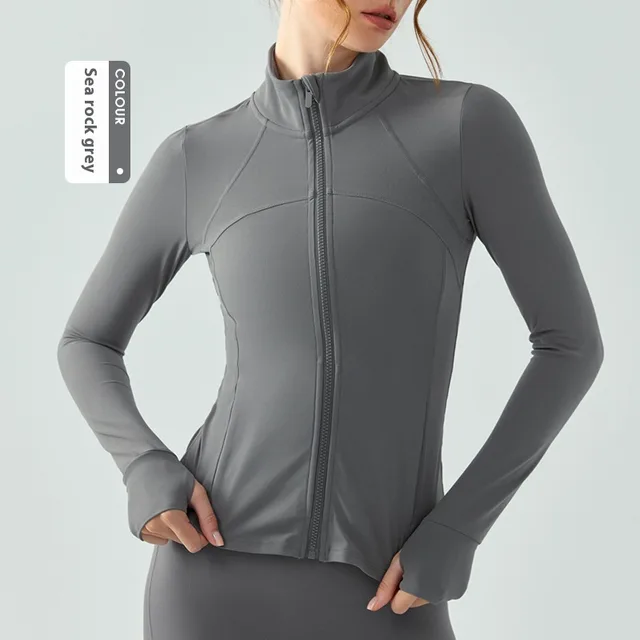 Autumn And Winter Nude Feel Slim Fit Slimming Zipper Yoga Clothes Long Sleeve Outdoor Workout Top Sea Rock Gray - Shop at LoveMi