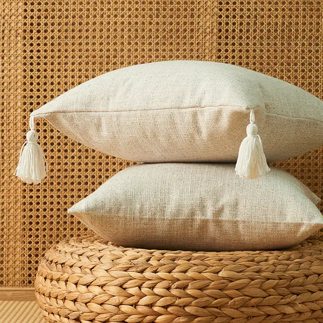 Japanese Solid Color Cotton Linen Fringe Pillow White Tassel - Shop at LoveMi