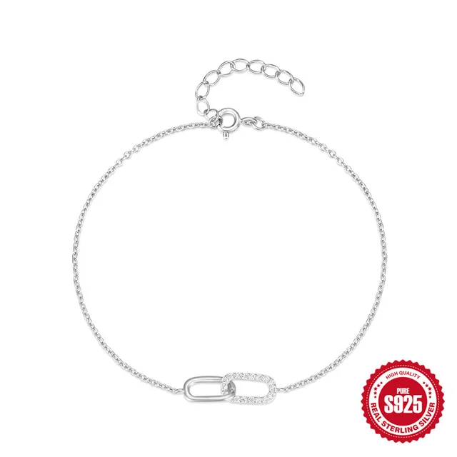 925 Sterling Silver Cross Double Buckle Zircon Inlaid Daily Wear Bracelet White Gold Color - Shop at LoveMi
