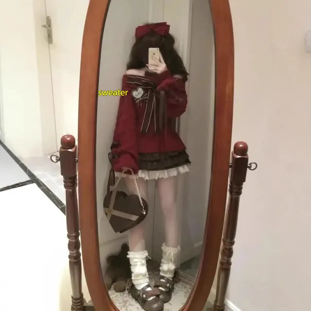 Bowknot Knitted Sweater Sweater Dress Cute Two piece Suit Pack Red Sweater - Shop at LoveMi