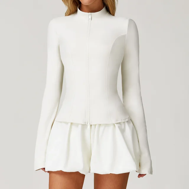Quick drying Breathable Long sleeve Zipper Top Sports Running Cool Feeling Coat Ivory White - Shop at LoveMi