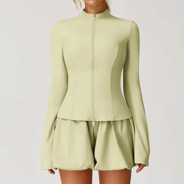 Quick drying Breathable Long sleeve Zipper Top Sports Running Cool Feeling Coat Mustard Green - Shop at LoveMi