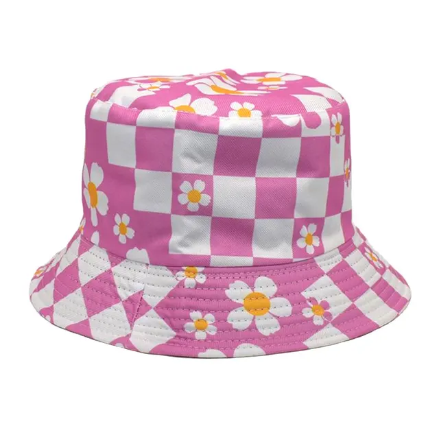 Korean Style Chessboard Plaid Spring And Summer New Bucket Hat Sun proof Pink - Shop at LoveMi