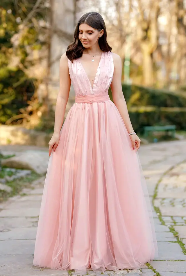 Dunhuang V neck Sleeveless Dress Slim Fit Pink - Shop at LoveMi