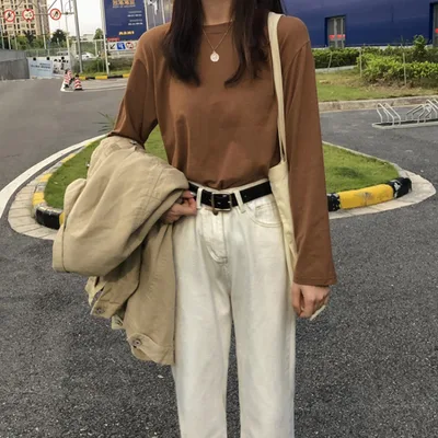 Loose All matching Student Clothes Women's Top Brown - Shop at LoveMi