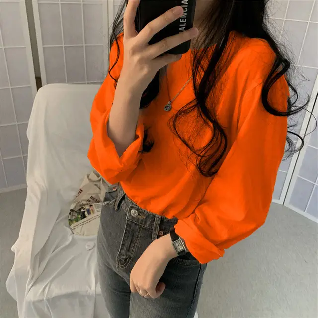Loose All matching Student Clothes Women's Top Fluorescent Orange - Shop at LoveMi