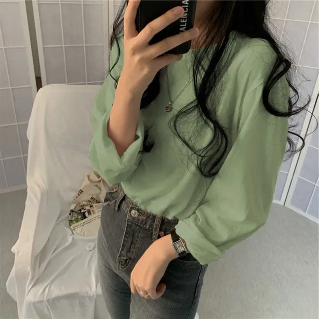 Loose All matching Student Clothes Women's Top Grass Green - Shop at LoveMi