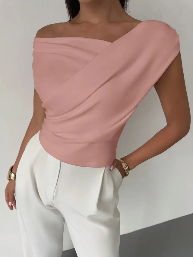 Fashion Personality Solid Color Sleeveless T shirt For Women Pink - Shop at LoveMi