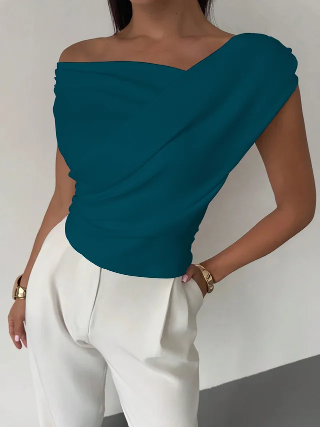 Fashion Personality Solid Color Sleeveless T shirt For Women Sea Blue - Shop at LoveMi