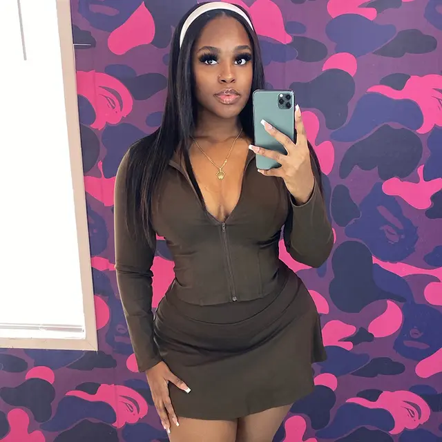 Women's Fashion Slim fit Zipper Cardigan Two piece Suit Brown - Shop at LoveMi