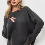 Women's Fashionable Soft Nuo Sweater Vintage Top - Dark Gray