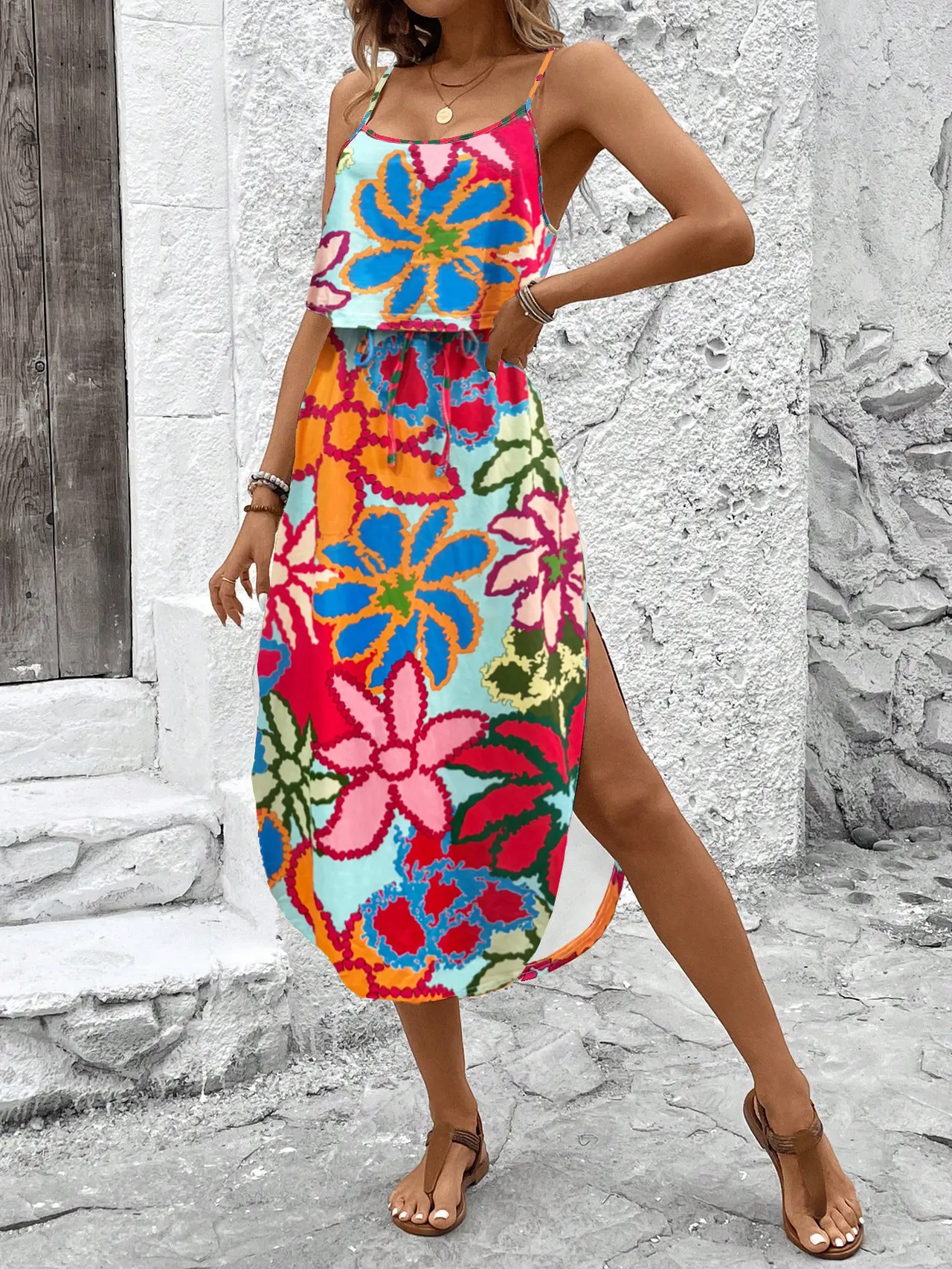 Female Leisure European And American Printing Slip Dress - Color - View 1