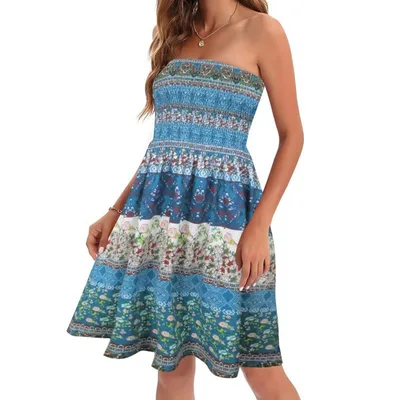 European And American Spring And Summer New Fashion Printed Beach Vacation Sexy Tube Top Dress Color 07 Xl - Shop at LoveMi