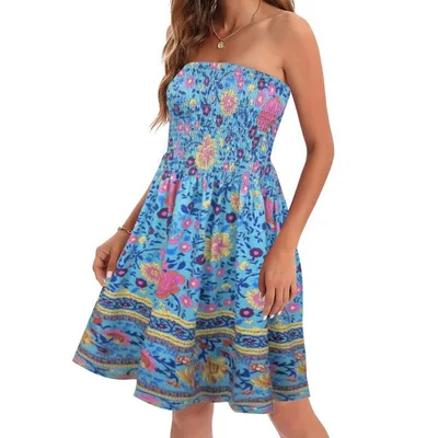European And American Spring And Summer New Fashion Printed Beach Vacation Sexy Tube Top Dress Color 09 L - Shop at LoveMi